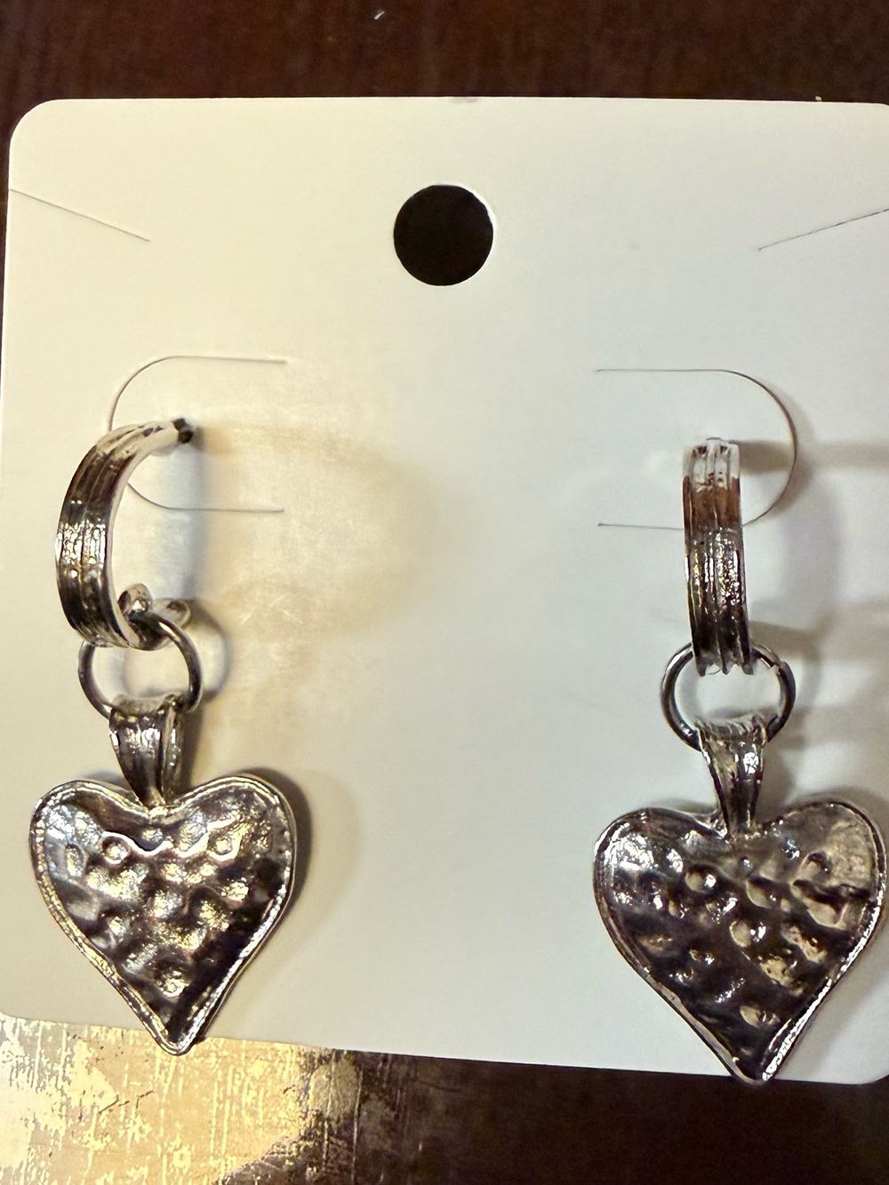 Silver Tone Heart Charm Hoop Dangle/Drop Earrings Metal Latch Back No Stone